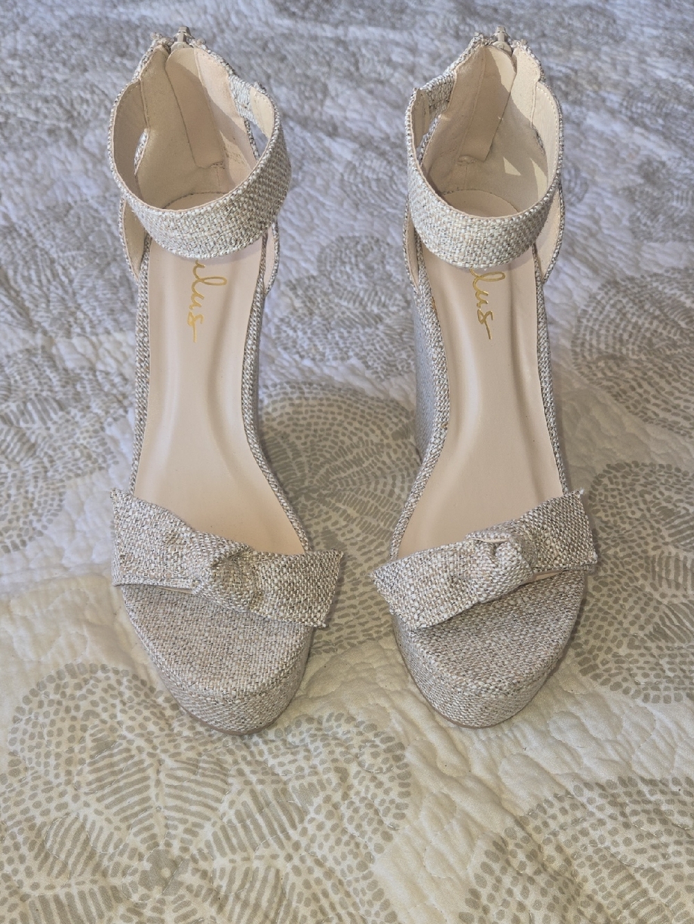 Lulu's Silver Glitter Bow Ankle-Strap Wedge Sandals